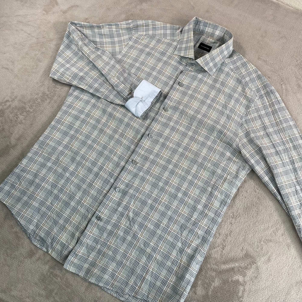 Ermenegildo Zegna Shirt Men XL Multi Plaid Flip Cuff Long Sleeve Designer